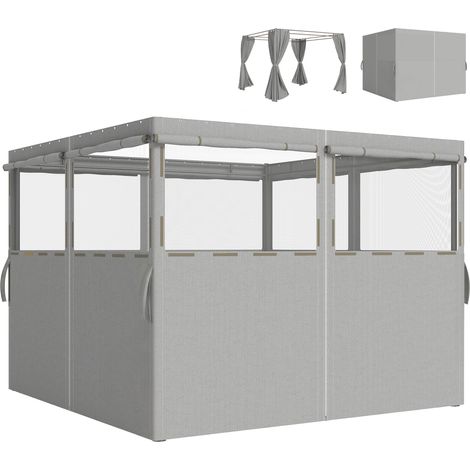 parois latérales pour tonnelle 3x3 m avec 8 fenêtres, protection UV+, imperméables, gris clair (1/5)