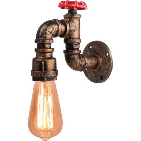 Applique Murale Industriel Rétro en Forme Conduite d'eau Lampe E27 pour Chambre Salon Couleur Rouille