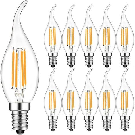 Lot de 10 ampoules LED à filament E14 4W, effet flamme bougie, blanc chaud 2700K, angle de diffusion 360°, non dimmables [Classe énergétique F]