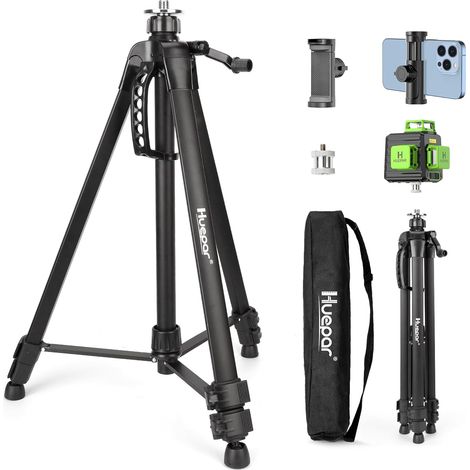 Trépied Aluminium pour Niveau Laser à Points,Tête Plate–TPD16A1 Poignée avec Niveau à Bulle,Filetage 5/8"-11 + Adaptateur 1/4"-20, Support Smartphone Inclus,Sac de Transport (1/5)