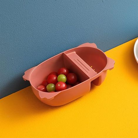 Passoire d'évier multifonctionnelle, panier égouttoir en forme de selle pour déchets de cuisine, légumes et fruits (rose) (1/5)