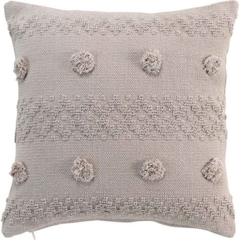 Coussin Déco à Pompons "Alenia" 40x40cm Lin (1/3)