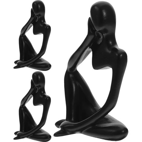 Lot de 3 Statuettes Penseur en Résine Noire, Décoration Moderne et Abstraite pour Bureau et Étagère, Ambiance Artistique Minimaliste (1/5)