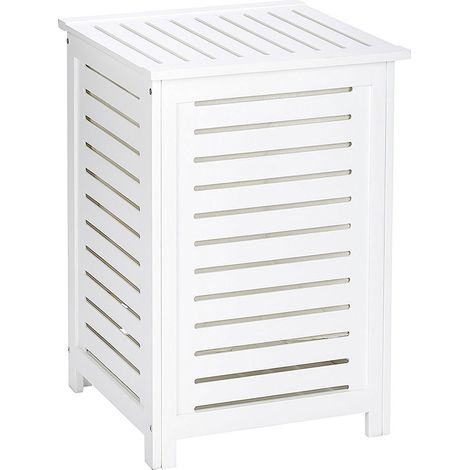 Wenko – Panier à linge en bois peint blanc – Compartiment amovible 80% coton – Dimensions 45x45x65 cm – Pour salle de bain et salon de beauté (1/4)