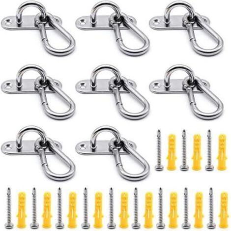 CSPARKV 16 pièces Crochet Plafond 60mm, Plaque Oeillet Acier Inoxydable M6 (8 Pcs) et Mousquetons M6 (8 Pcs), Combinaison de Crochet Plafond de 60mm de long, Fixation Plafond (1/5)