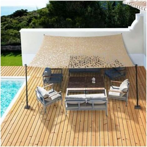 Voile d'ombrage camouflage sable 4x4m – Polyester résistant – Fixation facile avec cordelettes – Pour espaces extérieurs (1/5)