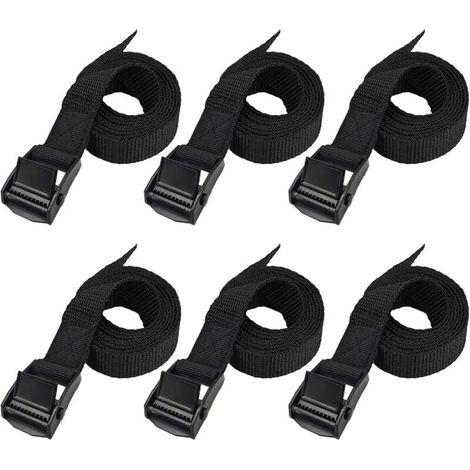 Fahrradträger-Spanngurte, 6 Stück, 2,5 cm x 1 m, schwarze Befestigungsgurte, verstärktes Spannset, verschiedene Längen und Mengen, komplett schwarz, Komplett-Upgrade (1/5)