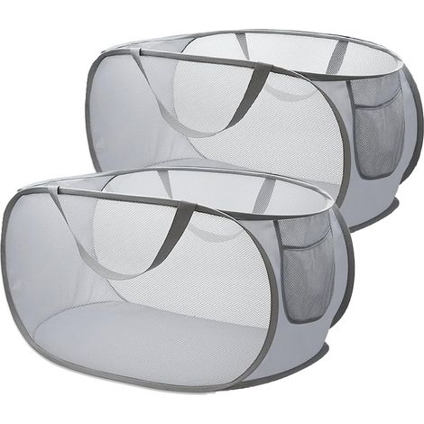 Lot 2 paniers à linge pliables gris 75L