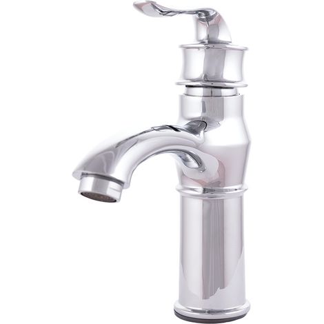 Rubinetto per lavabo in ottone / zinco, cromato, acqua calda e fredda, tubi flessibili, beccuccio basso, maniglia singola [QLI-F