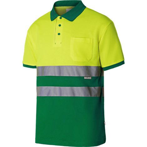 Polo algodón bicolor manga corta alta visibilidad 305513  3XL - Amarillo flúor / Verde