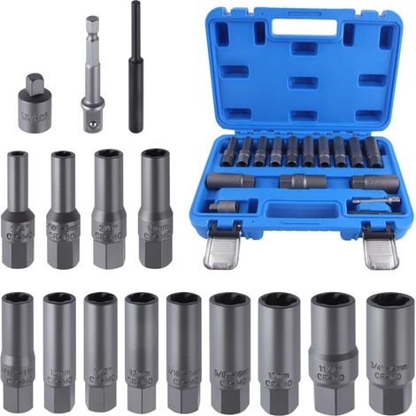 16 Pcs Spiral Deep Bolt Extractor Set Remover Nut Extractor Set Nut Remover Nut Remover Nut Remover Remover for Bolts, Nuts, Studs (1/5)
