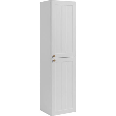 Furnidea - Meuble colonne suspendu de salle de bain GUSTO blanc 35 x 136 cm - 2 portes, façades fraisées (1/5)