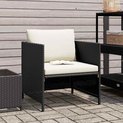 Poltrona da Giardino  Divano da esterno con Cuscini in Polyrattan Nero (1/5)