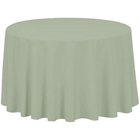 Nappe vert olive pour table ronde de 320 cm, idéale pour un banquet de mariage. (1/4)
