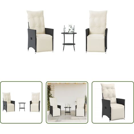 vidaXL Bistro-Set -  3-tlg. Bistro-Set mit Kissen Schwarz Poly Rattan (1/5)