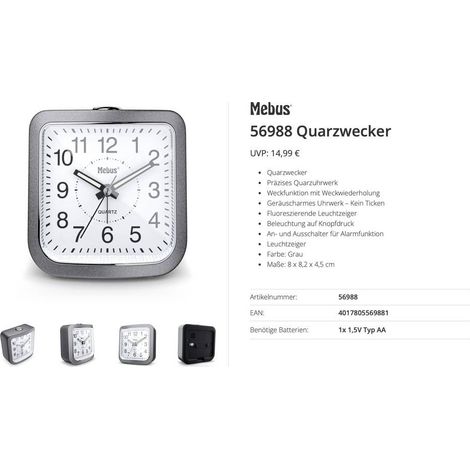 Mebus 56988 Quarzo Sveglia Grigio