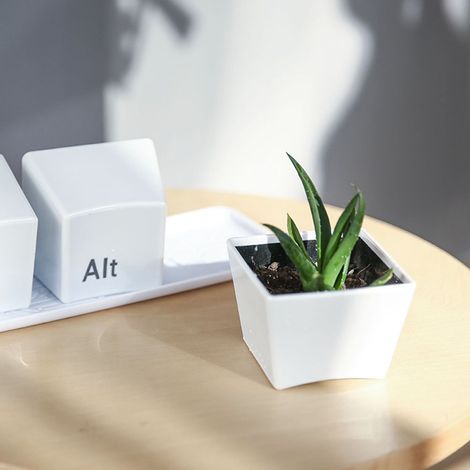 Verre à eau original forme de touche de clavier, lot de tasses mignonnes avec plateau, usage domestique, blanc. (1/5)
