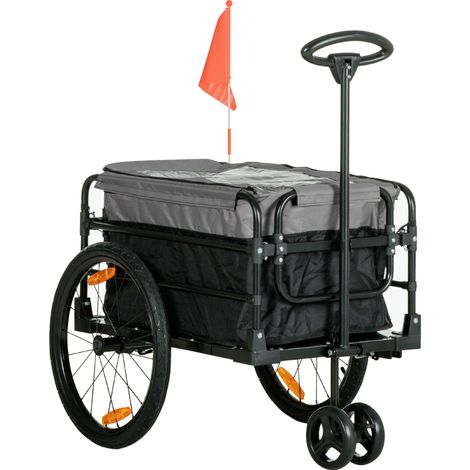 Remolque de bicicleta 2 en 1 carro de transporte de acero negro 40 kg 130 x 64 x 103 cm (1/5)