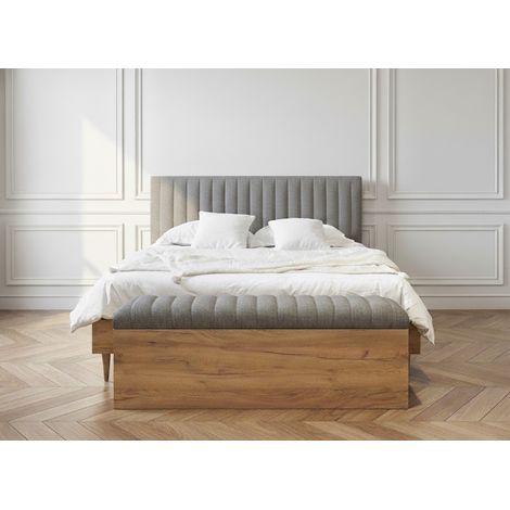 BOBOCHIC - Lit OCEANE avec lattes massives tissu texturé + Bout de lit OCEANE 180x200 Gris (1/5)