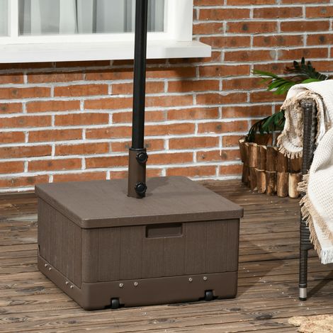 Pied parasol base lestage table d'appoint jardinière drainage roulettes poignées PE métal, marron