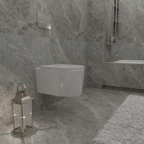AICA Bathroom Modern Rimless Wall Hung Toilet WC Pan With UF Soft Close Seat (1/5)
