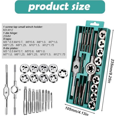 Set de taraudage Outil de perçage de filetage : Ensemble de taraudage M3 à M12 Boîte à outils (1/4)