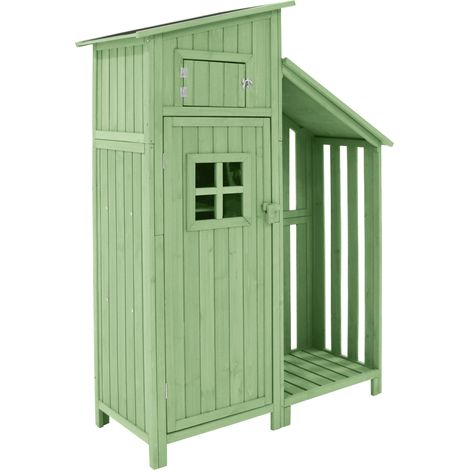 Caseta para herramientas 124x46x174cm con 1 puerta 1 ventana, armario para herramientas de jardín, madera, verde (1/5)