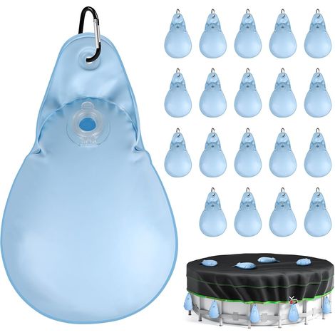 20 Pièces Sacs d'eau de Piscine PVC Forme de Larme 35x24cm Sac de Suspension pour Couverture de Piscine avec 20 Mousquetons, pour Maintenir Bâche de Piscine en Place (1/5)