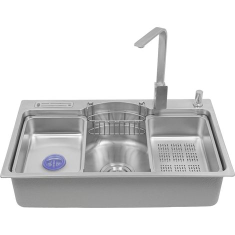 Évier de cuisine multifonction en acier inoxydable, 78 x 48 cm, avec porte-couteau, distributeur de savon, évier de cuisine, encastrable pour restaurants, cafés, bars, hôtels, maisons, cuisines (1/5)