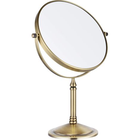 Miroir de Table Doré Laiton Miroir Grossissant x10 sur Pied - 360° Pivotant - Double Face - pour Maquillage et Rasage,Diamètre 20cm (1/5)