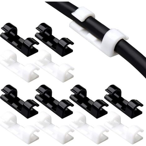 40 Supports de Câbles Auto-Adhésifs, Fixations de Fils pour Rangement Électrique TV/Chargeur/Voiture/Bureau (1/5)