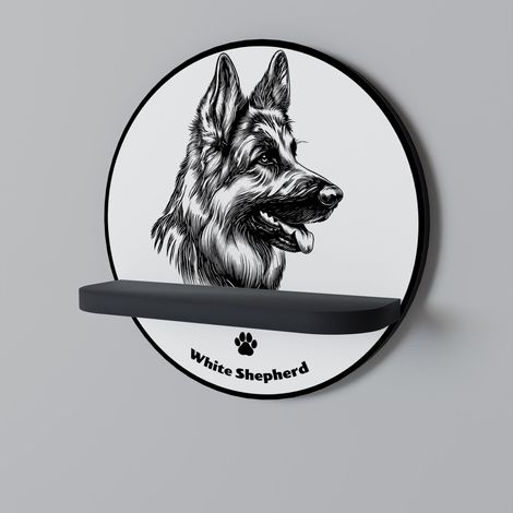 WHITE SHEPHERD DOG Rundes Regal Schwarz (1/5)