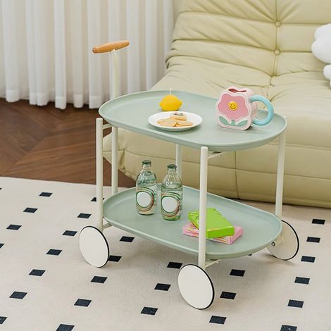 Chariot de rangement à roulettes avec poignées, table d'appoint amovible pour canapé, pour salon ou chambre, vert matcha (1/5)