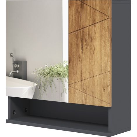 Armario de pared con espejo para baño 55 x 17 x 55 cm ahorrador de espacio almacenamiento moderno de tablero de partículas gris oscuro 210001986 (1/5)