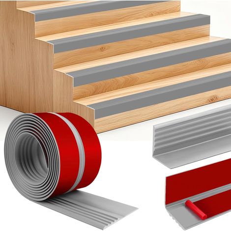 Nez de marche profilé adhésif nez de marche antidérapant escalier en vinyle protection des bords d'escalier (1m, 50×25mm, Gris) (1/5)
