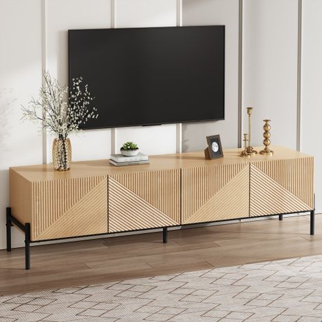 Meuble tv avec 4 portes et passe-câbles, naturel, 163,5x40x45 cm (1/5)