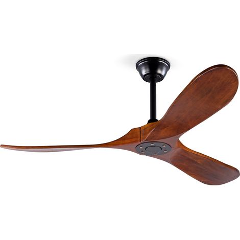 Ventilatore da Soffitto 132cm con Telecomando e Timer, Motore Silenzioso, Metallo e Legno, Moderno, Nero e Noce Scuro (1/5)