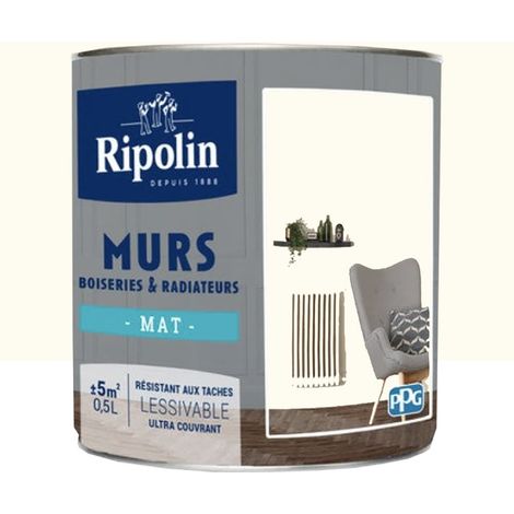 Peinture Murs, Boiseries, Radiateurs RIPOLIN Mat Blanc Cassé 0,5 L (1/3)