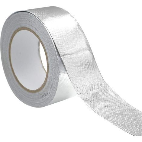 Ruban adhésif aluminium Bande d'étanchéité 5CM par 50m Epaisseur 0.08MM renforcé avec un tissu en maille de verre pour ventilations, Résistance aux hautes températures, Argent (1/5)