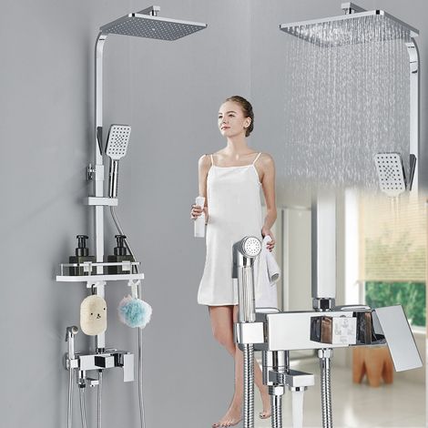 Zamery – Colonne de douche thermostatique – Hauteur réglable – 5 fonctions avec affichage LCD – Buses en caoutchouc souple – Tuyau de 59 pouces (1/5)