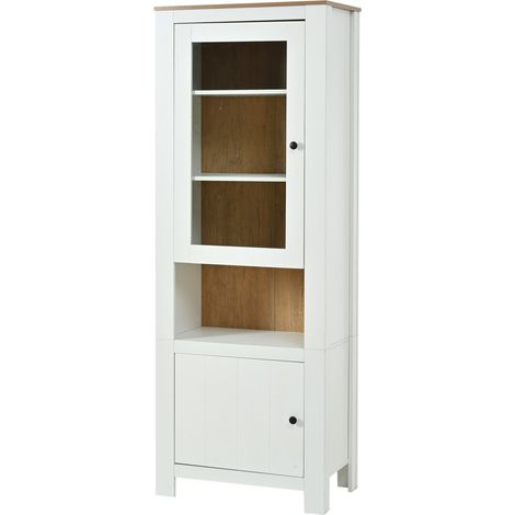 Vitrine haute blanche 70 x 40 x 188 cm avec portes vitrées, 6 étagères réglables et LED (1/5)
