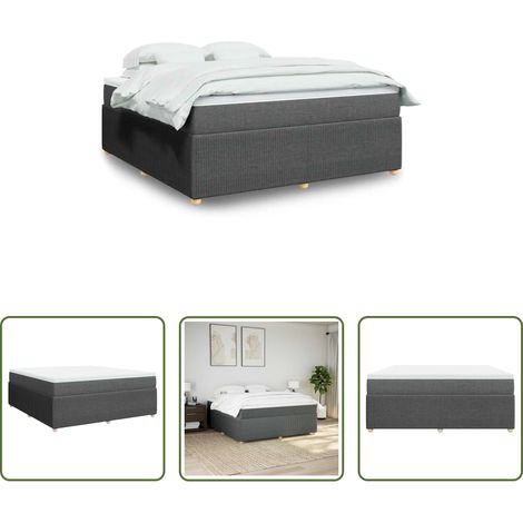 vidaXL Surmatelas -  Sommier à lattes de lit avec matelas Gris foncé 180x200cm Tissu (1/5)