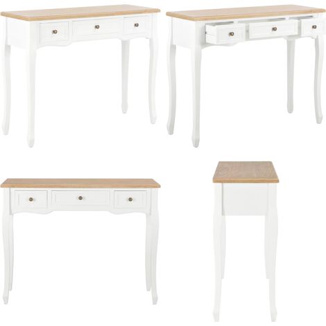 Table de console et coiffeuse avec 3 tiroirs Blanc - Table Basse - Meuble Rangement - Table D'appoint - Commode - Coiffeuse - Home & Living (1/5)