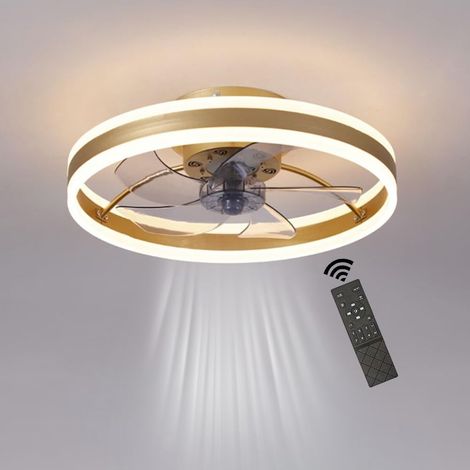 Ventilateur de Plafond LED Ø50 cm Gold avec Télécommande et Application, Moteur DC Silencieux, 6 Vitesses, Éclairage Dimmable 3000K-6000K, Fonction Mémoire, Ventilation Réversible, 48W (1/5)