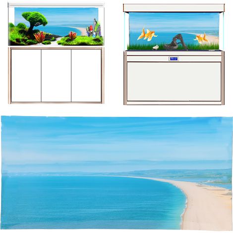 Papier Peint 3D Aquarium Plage Ensoleillée pour Décoration de Fond de Terrarium PVC 122x50CM - AUTRES (1/5)
