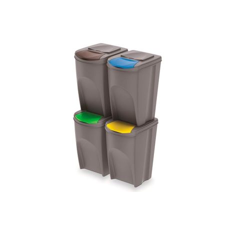 JUEGO DE 4 CUBOS DE RECICLAJE 140L DE PLASTICO EN COLOR GRIS