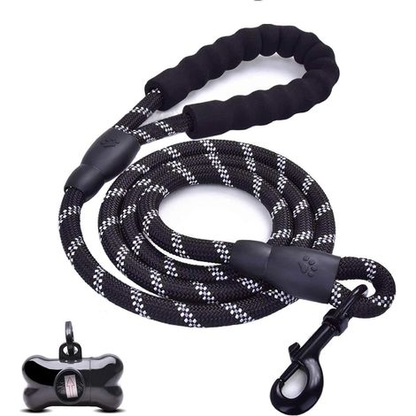 1 laisse pour chien, corde en nylon 1,5 m, poignée rembourrée, fils réfléchissants, pour chiens de petite à grande taille (1/5)