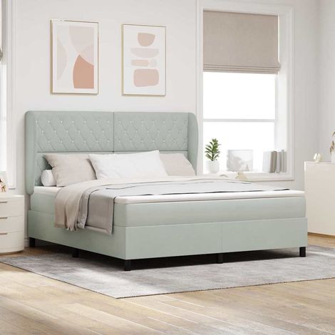 Cama tipo Box Spring Gris Claro 200 x 180 cm Terciopelo (1/5)