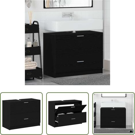 Holzschrank -  Badezimmerschrank mit Tür Schwarz Eichen-Optik 78 x 37 x 59 cm (1/5)