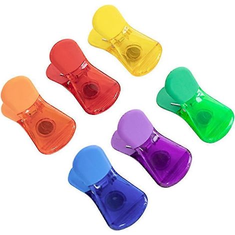 Lot de 6 pinces à sacs en plastique multi-usages, pour sachets de chips et aliments. Pinces alimentaires colorées avec fermeture hermétique. (1/4)